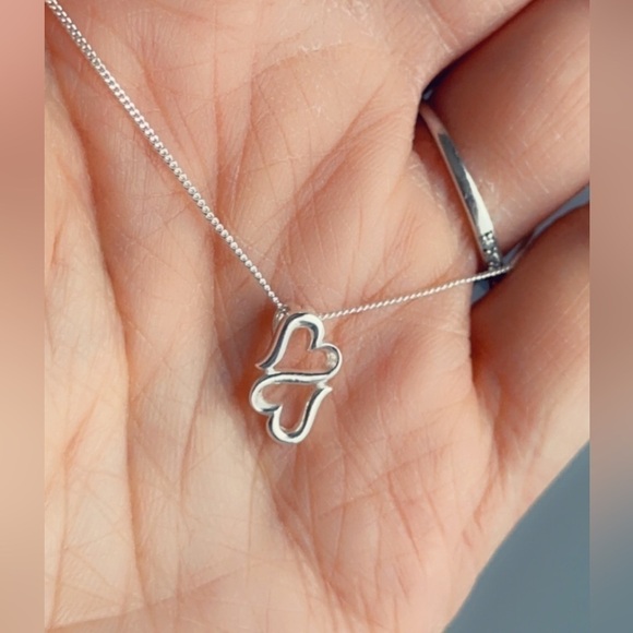 Sterling Silver Double Heart Necklace - Picture 10 of 12